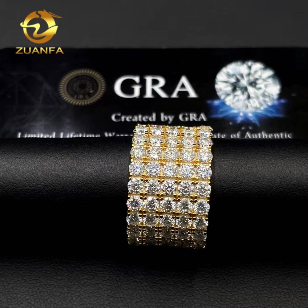 New Design Iced Out Jewelry Solid 925 Sterling Silver 18K Gold Plated Hip Hop 5 Rows Moissanite Diamond Eternity Ring for Men