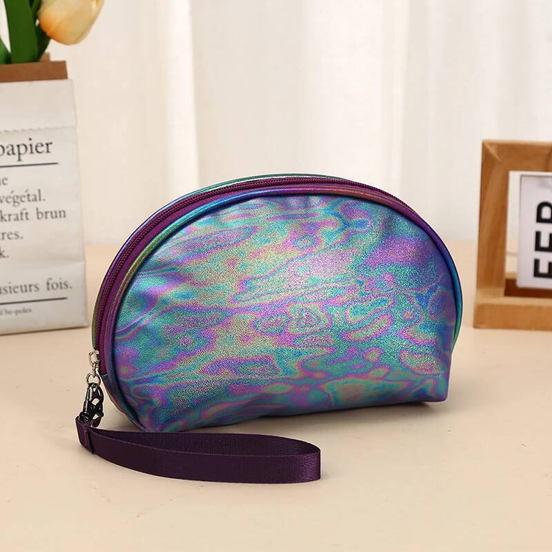5pcs Cosmetic Bags Women PU Colorful Half Moon Shaped Large Capacity Protable Wash Bag