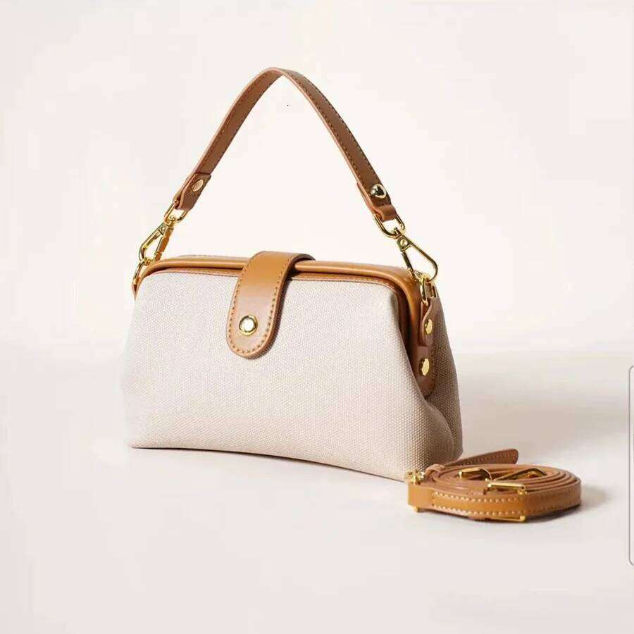 High quality canvas women's clip shell shoulder summer 2025 new hasp patchwork sewing thread makeup travel crossbody bag