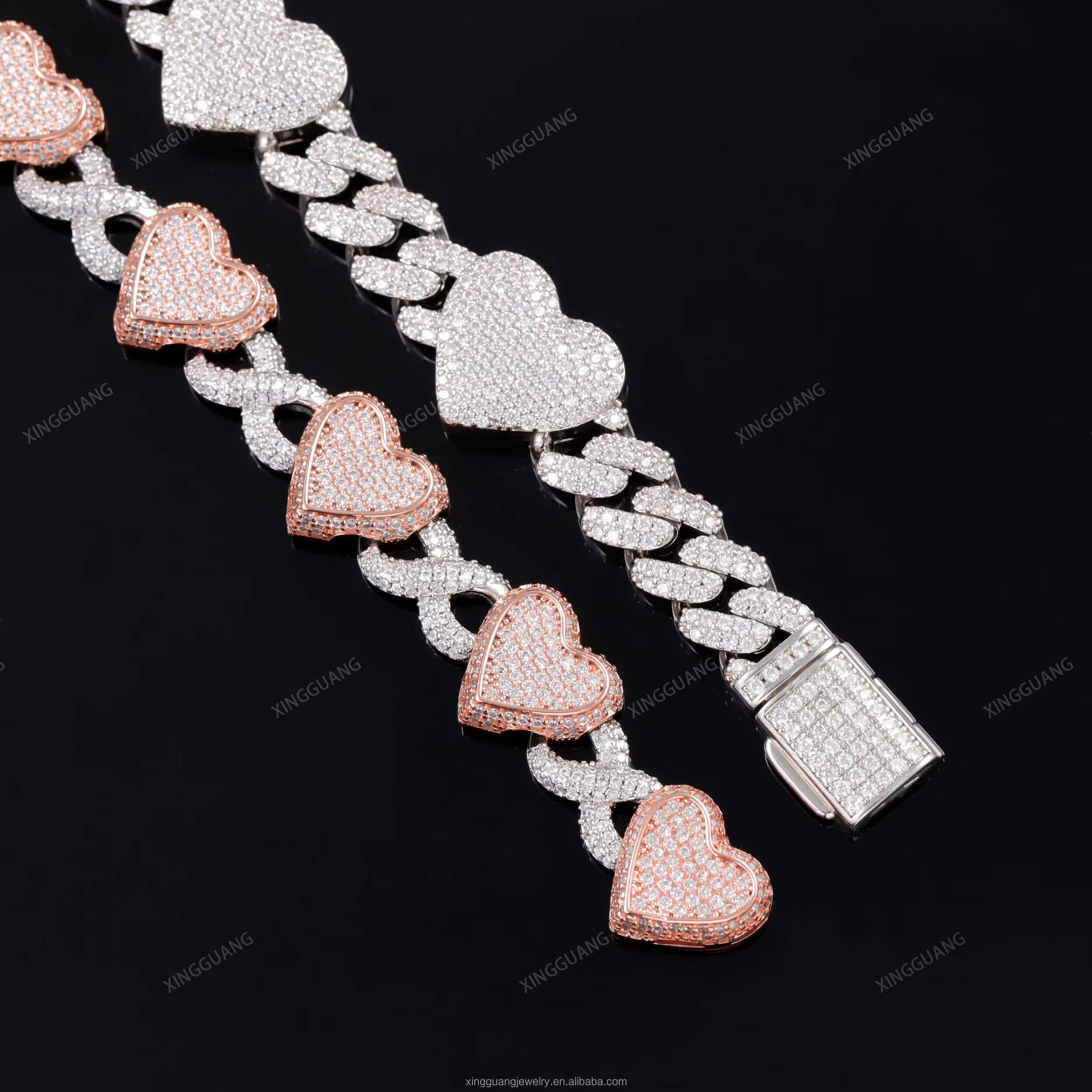 Heart Shape 925 Silver Diamond Cuban Link Chain Necklace Iced Out Hip Hop VVS Moissanite Cuban Chain for Man
