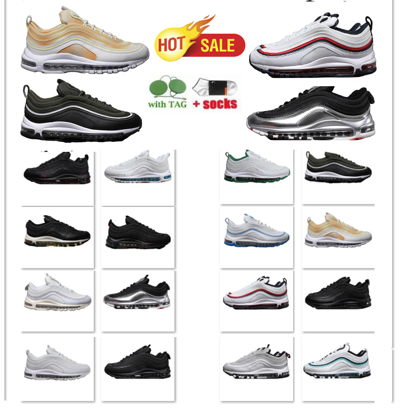 2025 Designer shoes Neon for men women 97s running shoes daily outfit train sneaker Triple Black White Red Geen Blue Pink Navy mens outdoors trianers Without box