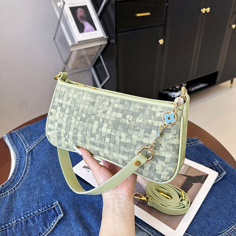 Trendy Woven for Women 2025 Summer New Color-Block Stylish Small Square Fashion Versatile Shoulder Crossbody Bag