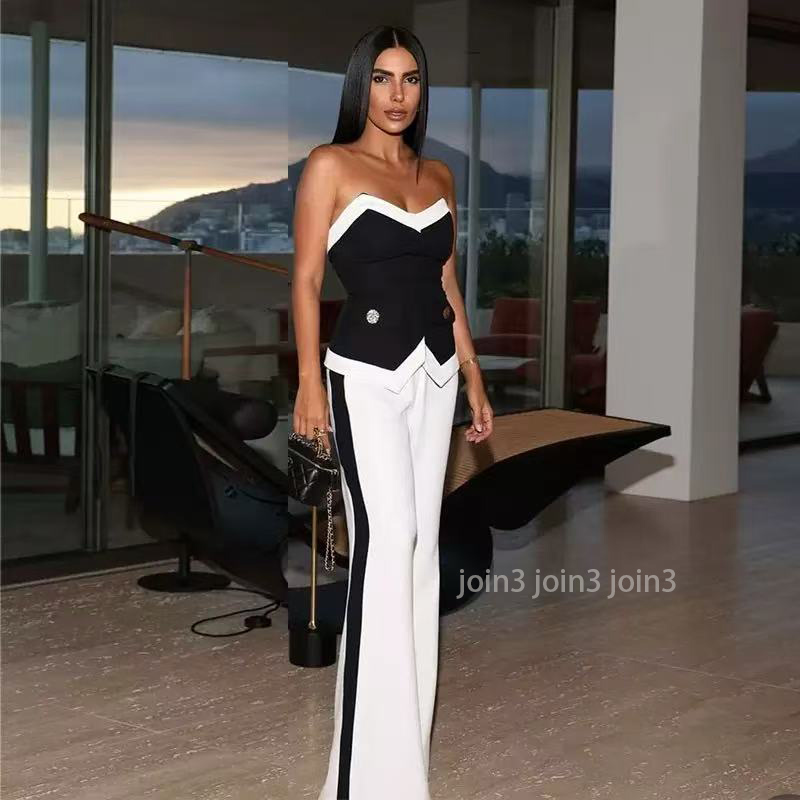 Women Suits Strapless Top Pants 2 Piece Set For Womens Sexy Backless Fashion Club Party High Street Summer Two Piece Outfit