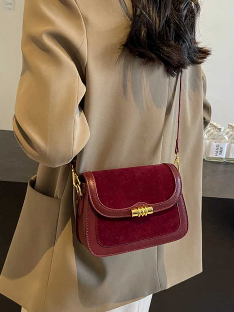 Textured Brown Crossbody Bags Women Autumn Winter Faux Suede Flap Design Small Square Pack Lady Casual Shoulder Bag Y250719
