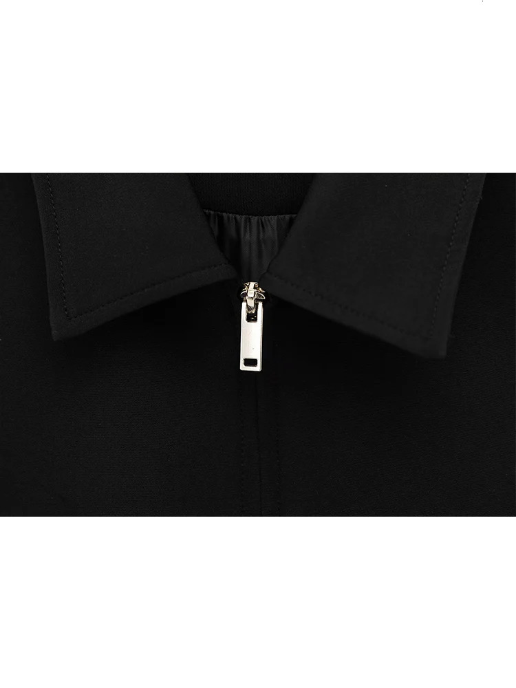 TFMLN Casual Set For Women Summer 2025 Slim Lapel Zipper Short Sleeve Coat Top Wide Leg Pants Two Piece Leisure Black 250717