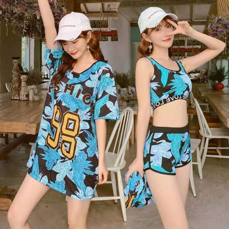 Sale Of The Season New Two-Piece Conservative Belly Covering Slimming Sports Student Large Size Hot Spring Swimsuit Women's