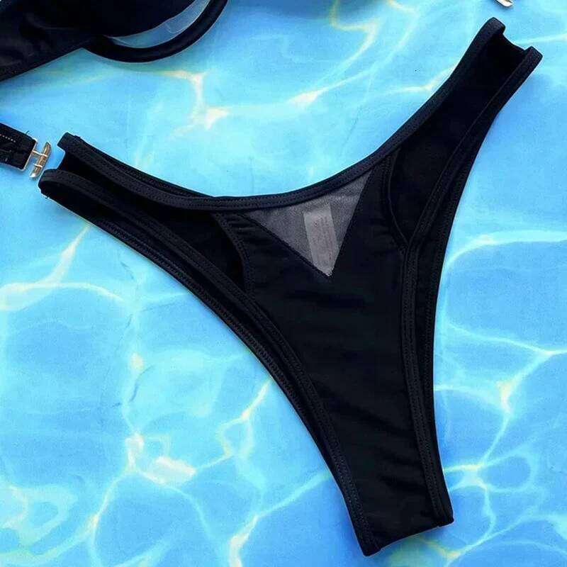 Mesh See Through Set Women Swimwear Bandage High Cut Thong Split Swimsuit 2025 New Bikini Push Up Sexy Two Pieces Sets