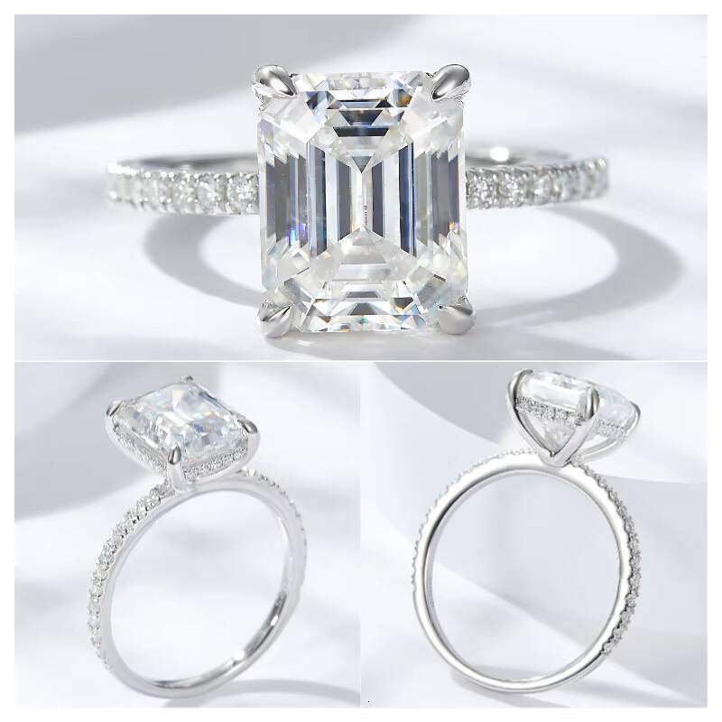 8*10mm Hot Selling 925 Sterling Silver Moissanite Engagement Wedding Ring Premium Quality 4CT Emerald Moissanite Ring