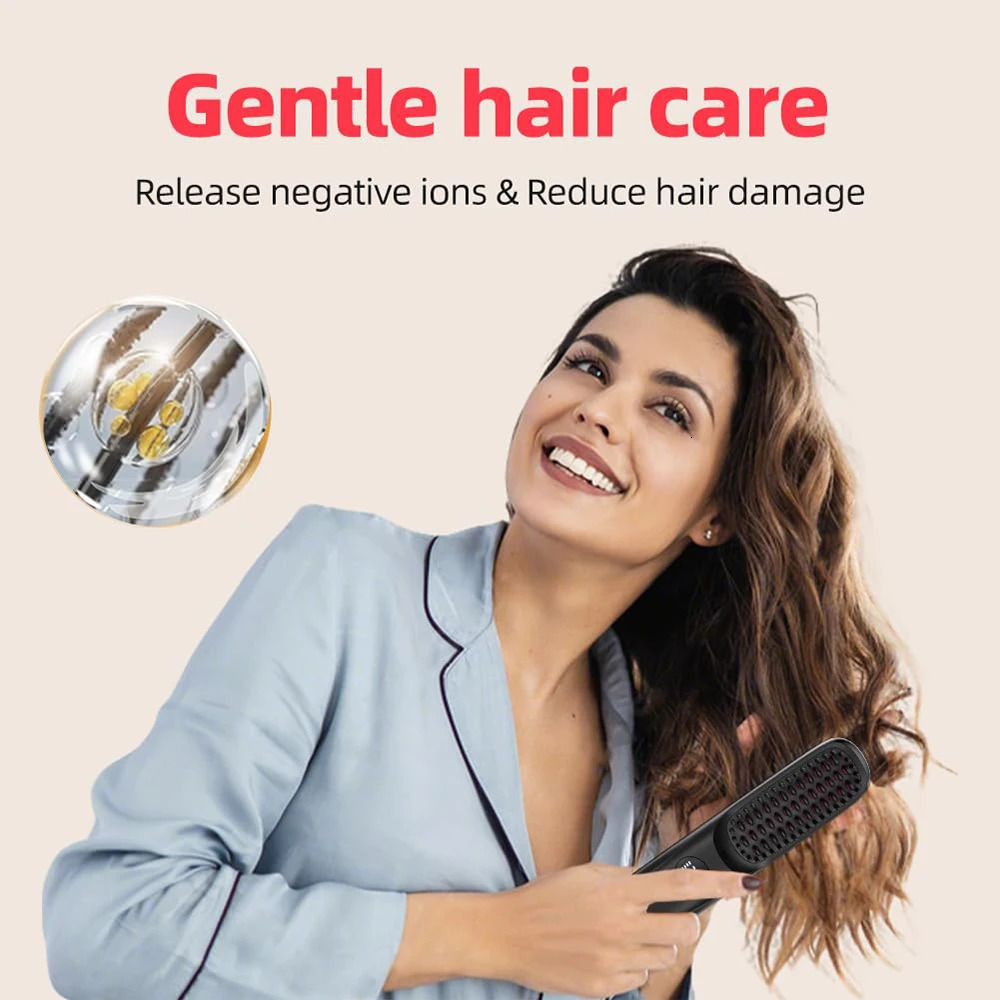 Electric LCD Usb Ceramic Heating Straight Hair Comb Wireless Portable Negative Ion Styling Tool Rechargeable Straightening Brush 250717