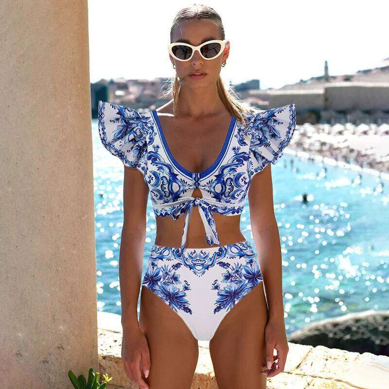 Bow Decor Molica Print One Piece Sexy Bikini Swimsuit Push up Swimwear