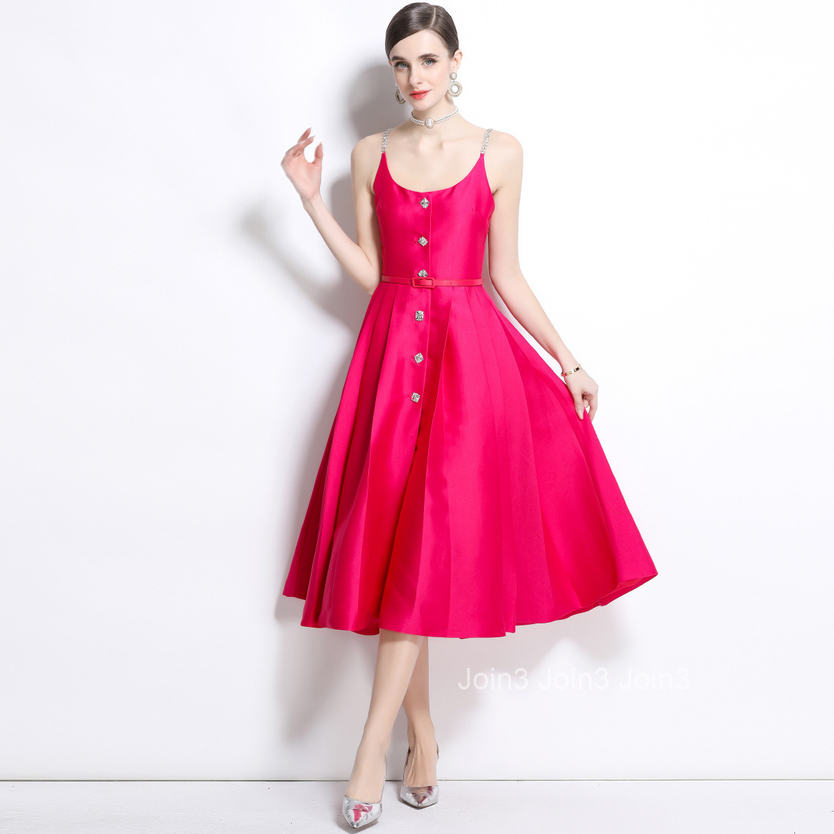 1679 Spring/Summer New Womens Clothing Style Sexy Strap Inlaid Diamond Backless Large Skirt Dress