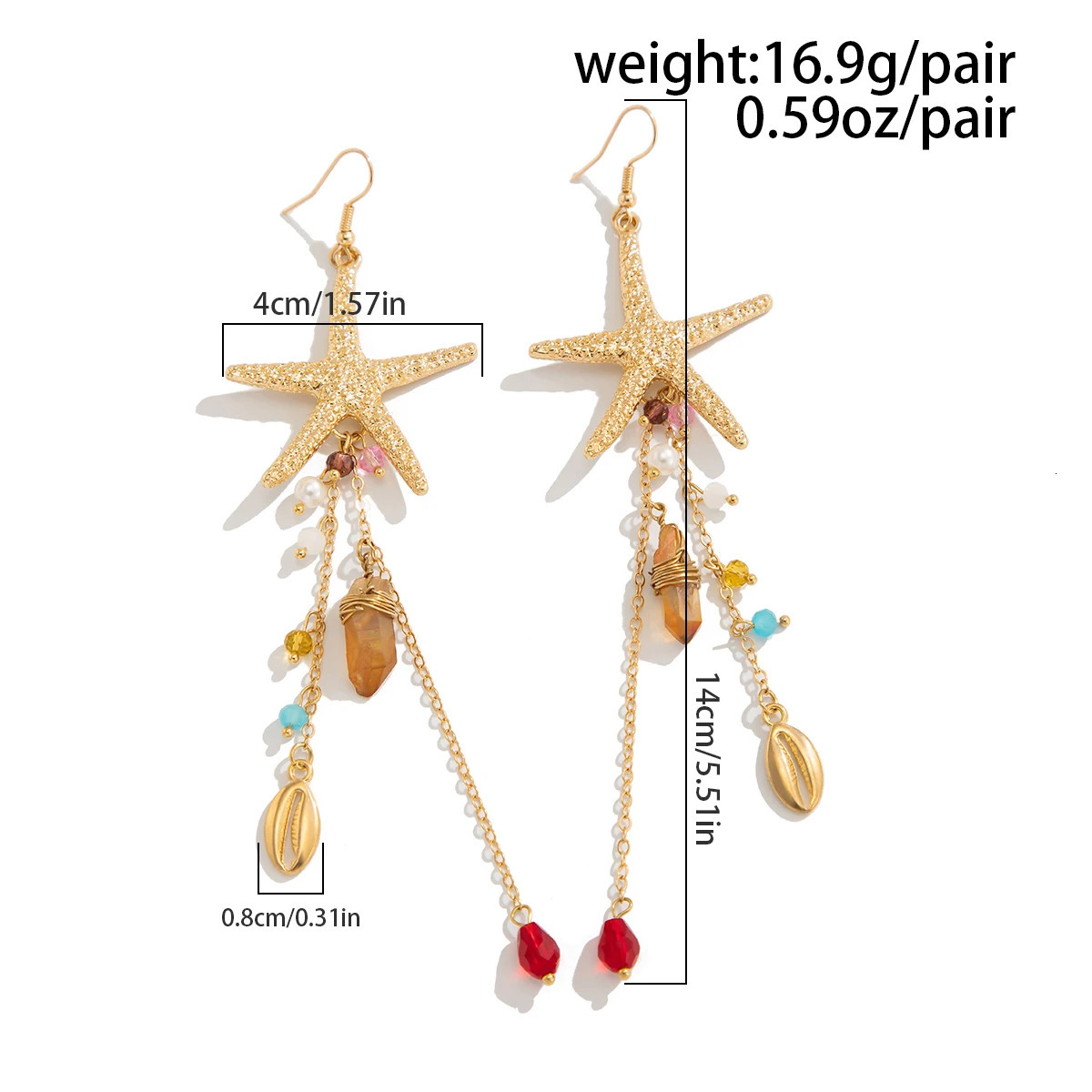 IngeSight.Z Starfish Scallop Metal Long Tassel Earring 2025 Summer Beach Vacation Gold Color Jellyfish Earrings Jewelry 250715