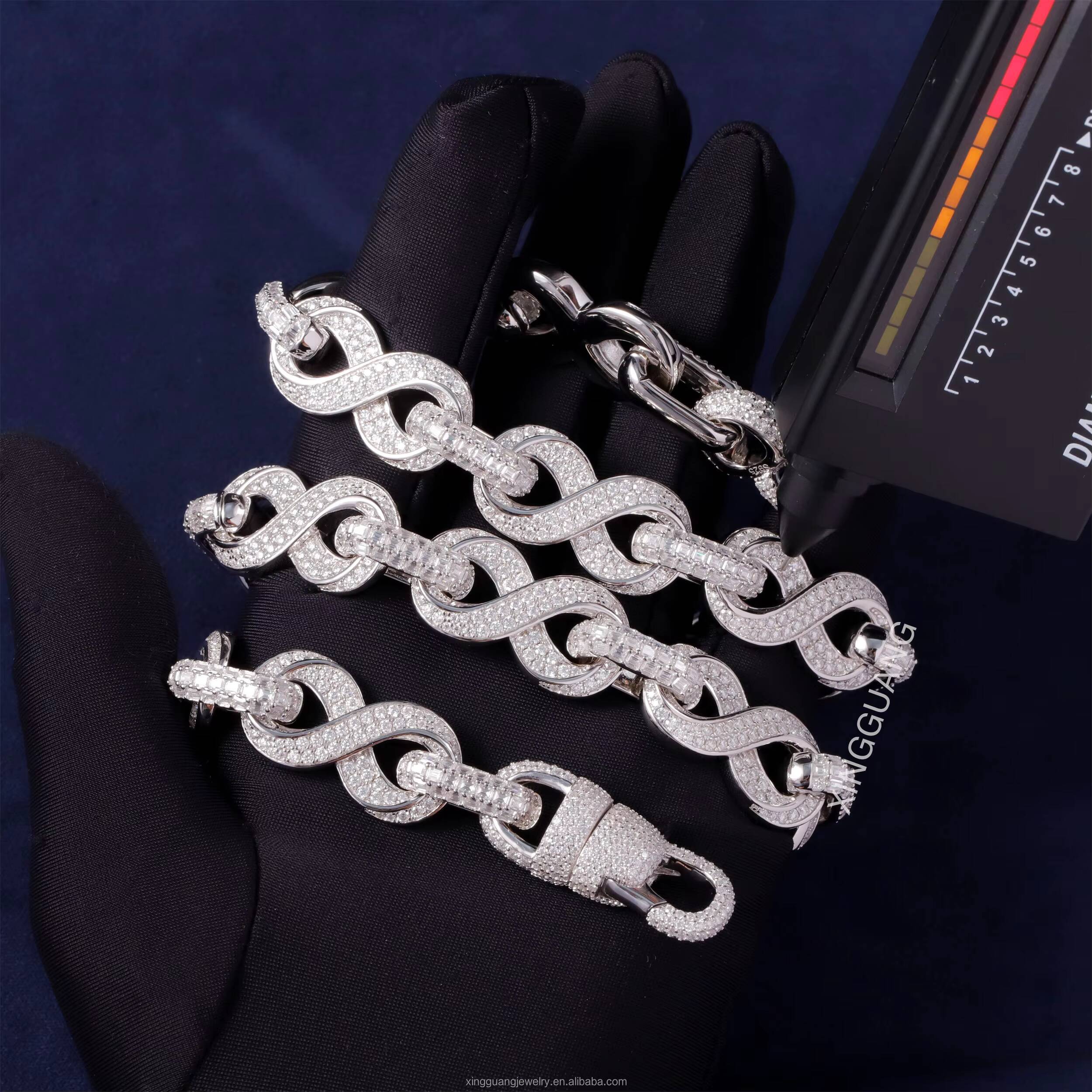 NEW Design Iced Out VVS Diamond 925 Sterling Silver Gold Plated Baguette Moissanite Cuban Chain Necklace for Hip Hop Jewelry