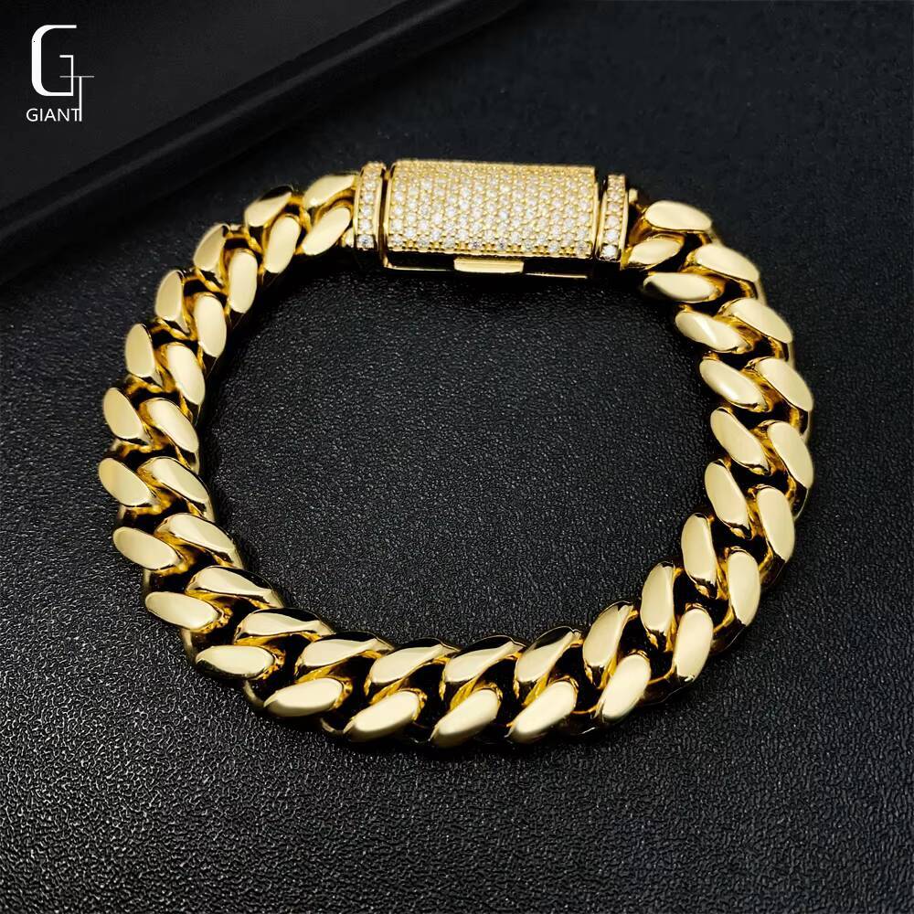 10MM Cheap Price 316L Stainless Steel Cuban Chains + 925 Silver VVS Moissanite Lock Fashion Men Hip Hop Necklace Bracelet