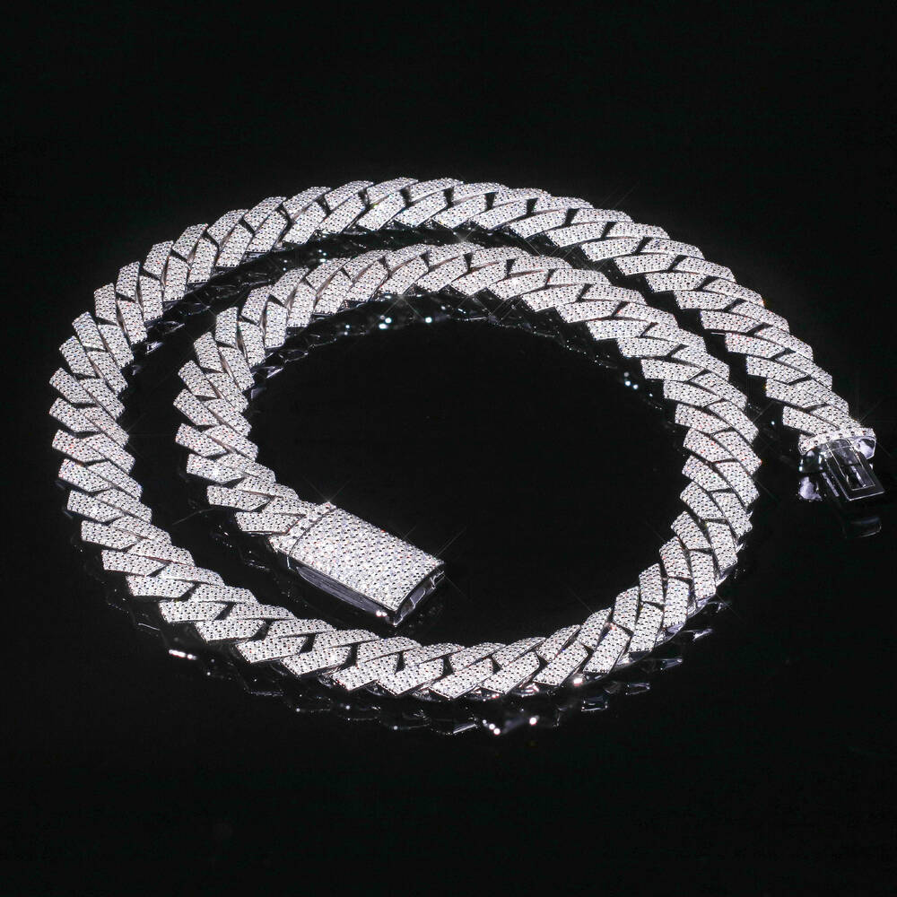 18mm 3 Rows 925 Sliver Cuban Chain Necklace Manufacturer Custom Jewelry Moissanite Cuban Link Chain