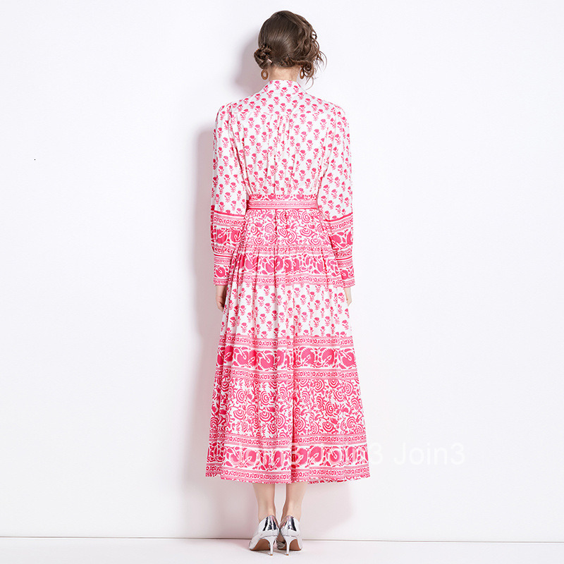 9885 Spring and Autumn New Womens Fashion Elegance Style Stand Collar Single-Breasted Printed Dress