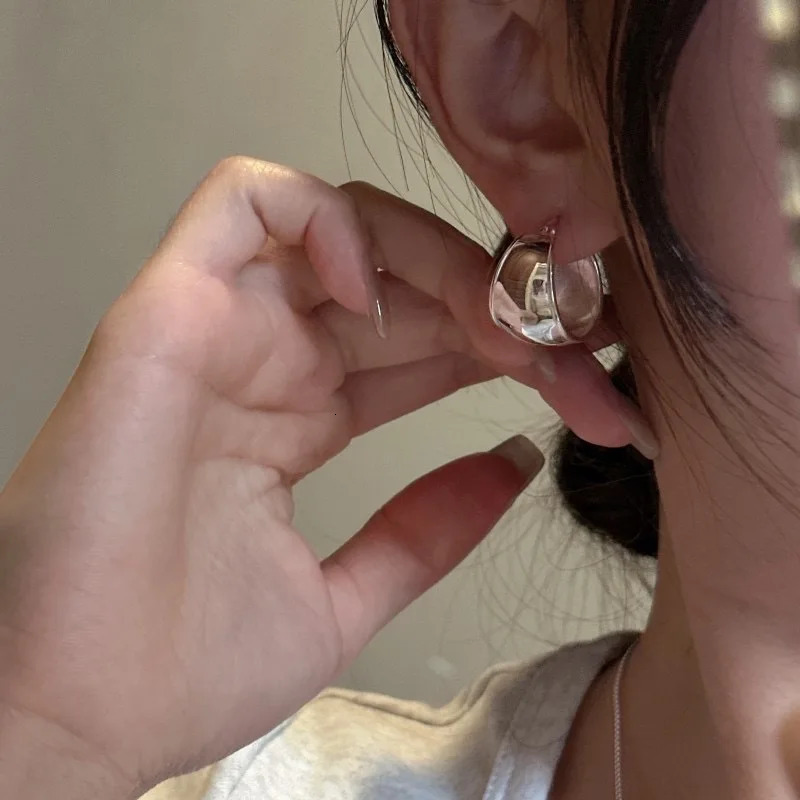 BF CLUB 925 Sterling Silver Earrings For Women Trendy Simple Wide Circle Earring Jewelry Prevent Allergy Party Accessories 250715