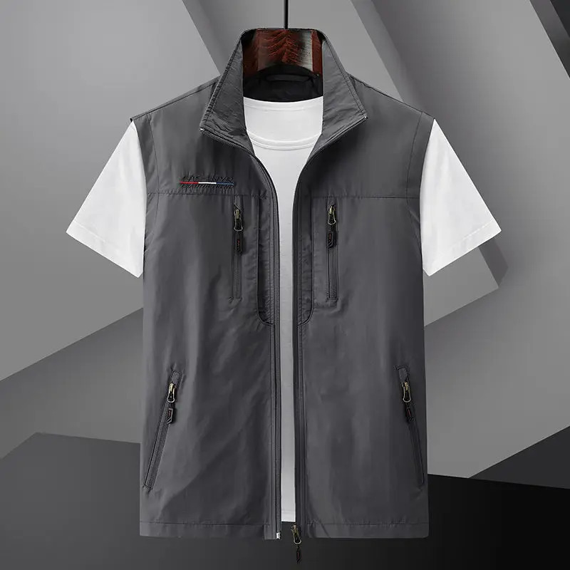 Mens Summer vest 2024 Thin Style Multi Pocket Waterproof Durable Large Size Casual Outdoor Travel Vest Sleeveless Jacket 250707
