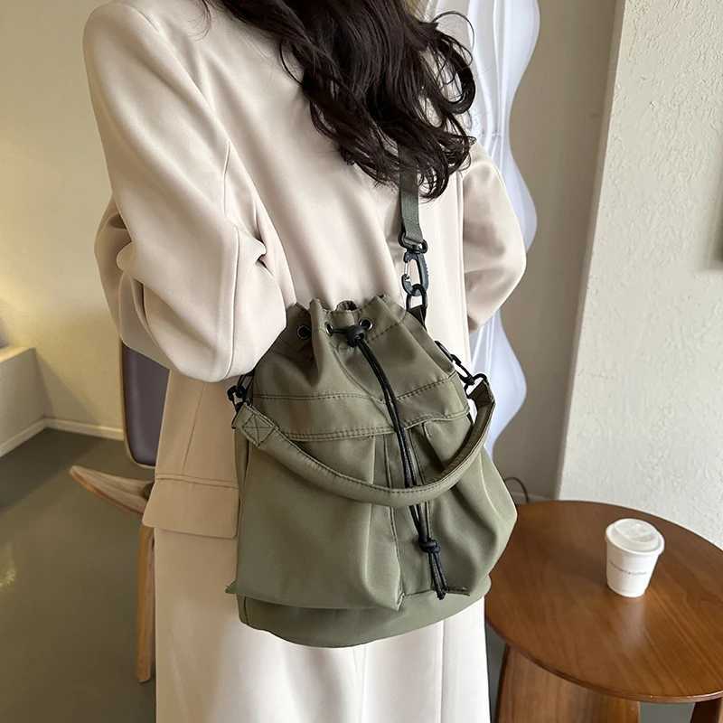 1pcs Womens fallow large capacity hand drawstring single shoulder crossbody bucket bag Handbag Shoulder bag Y250719