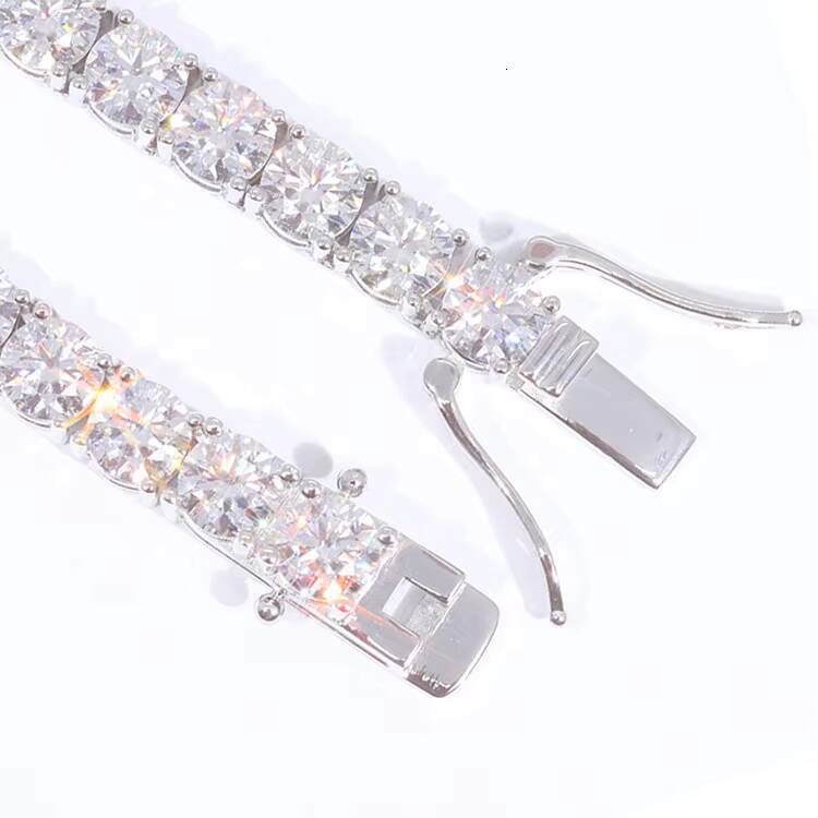 Hot Sale Fashion Jewelry Gold Plated 925 Sterling Silver 4mm Wide D/VVS Moissanite Tennis Chain Necklace