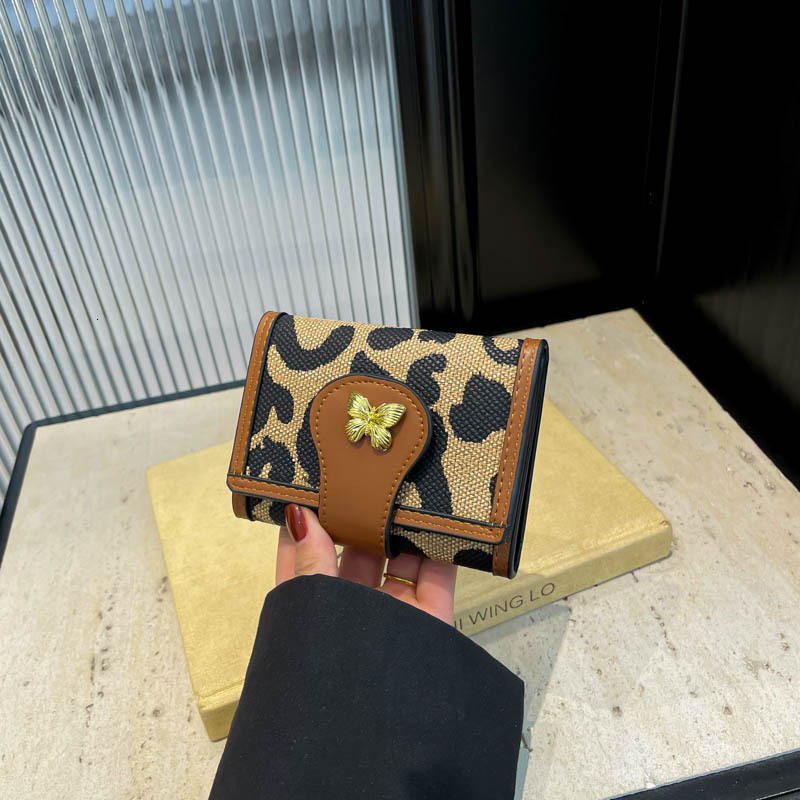Luxury Brand Designer Bag 2025 New Korean Version Niche Leopard Print Wallet Multi-Card Slot Short Wallet High-End Butterfly Money Clip Card Holder