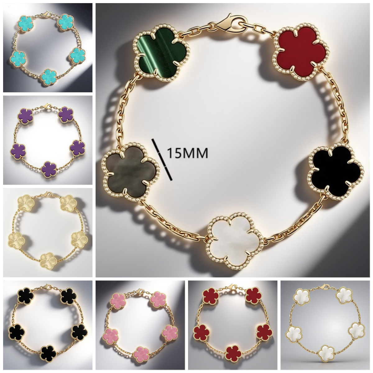 bracelet designer for women 925 sterling silver jewelry bangle bracelet mother of pearl gem agate flower bracelets fashion classic 4 four leaf clover charm bracelet