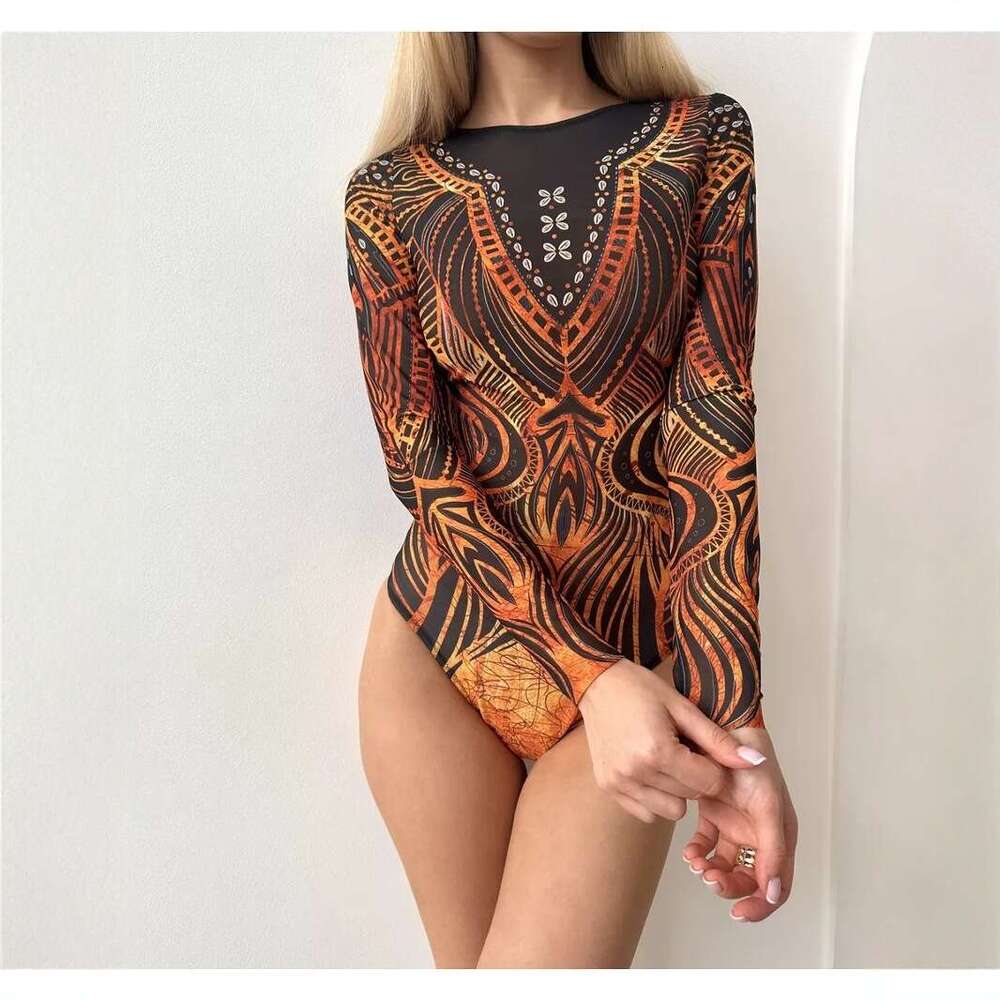 Russia 2025 Sexy Mesh One-Piece Bikini Positioning Print Swimsuit