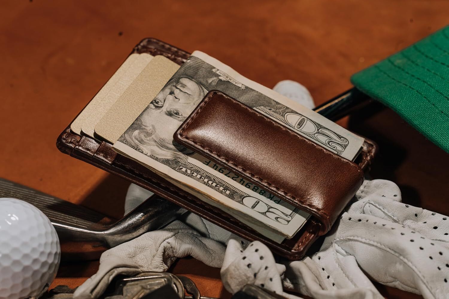 YMX Slim Money Clip for Men, Strong Magnetic Clip, Front Pocket Wallet Card Holder, Full Grain Cowhide Leather,Tan