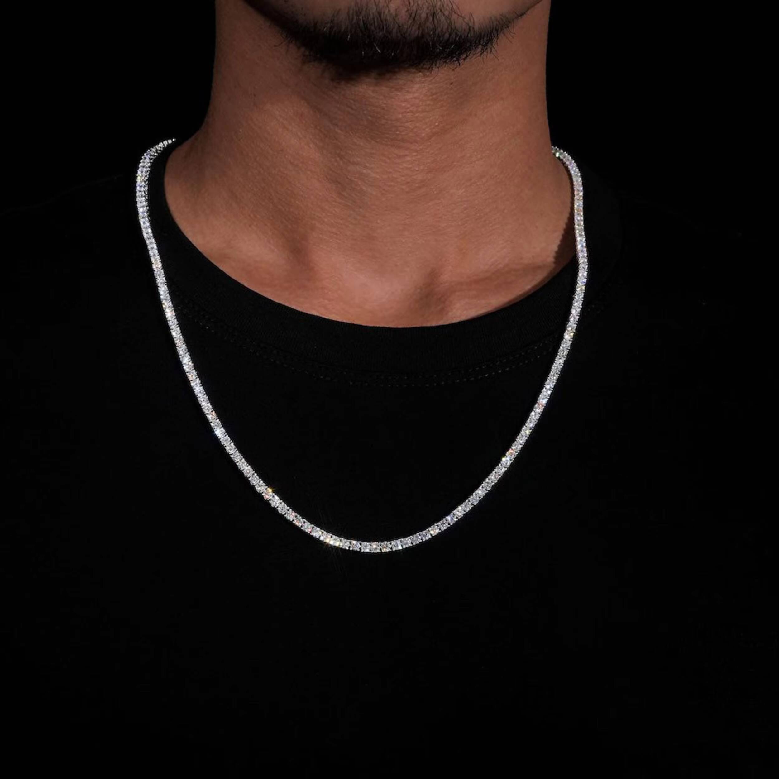 Iced Out 3MM VVS Moissanite Tennis Chain 925 Sterling Silver D Color Tennis Necklace for Him and Her Luxury Jewelry