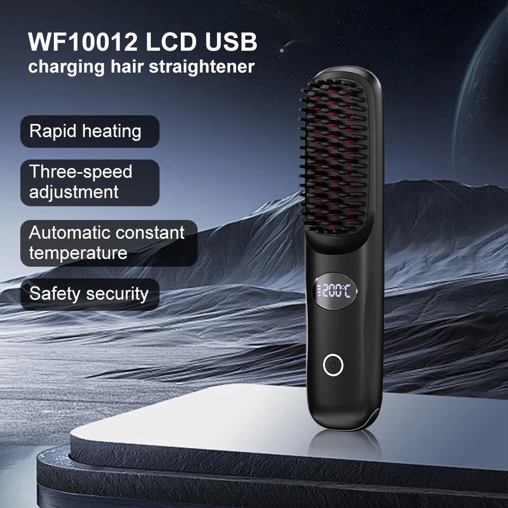 Electric LCD Usb Ceramic Heating Straight Hair Comb Wireless Portable Negative Ion Styling Tool Rechargeable Straightening Brush 250717