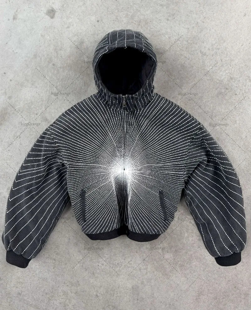 High Street Trendy Jacket Gothic Punk Harajuku Embroidered Zipper Hoodie Men Hip Hop Retro Casual Oversized Sweatshirt 250714