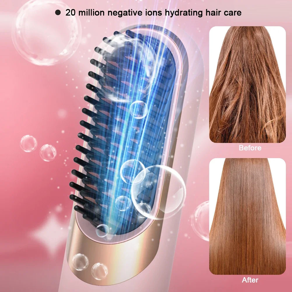LED Electric Hair Brushes Cordless Hair Straightener Brush Portable Straightening Brush Negative Ions Comb USB Charge 250717