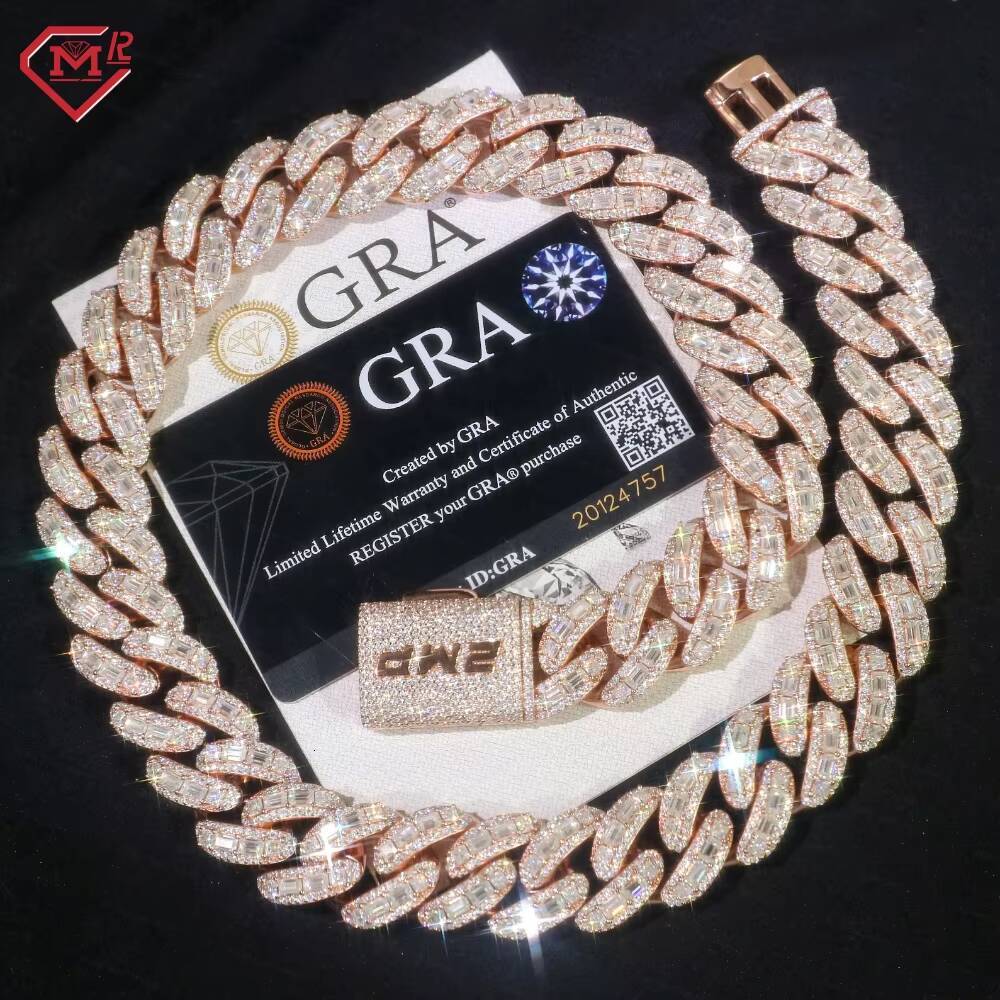 Iced Out Chain Necklace 20mm 925 Sliver Hip Hop Pass Diamond Testes Moissanite Cuban Link Chain