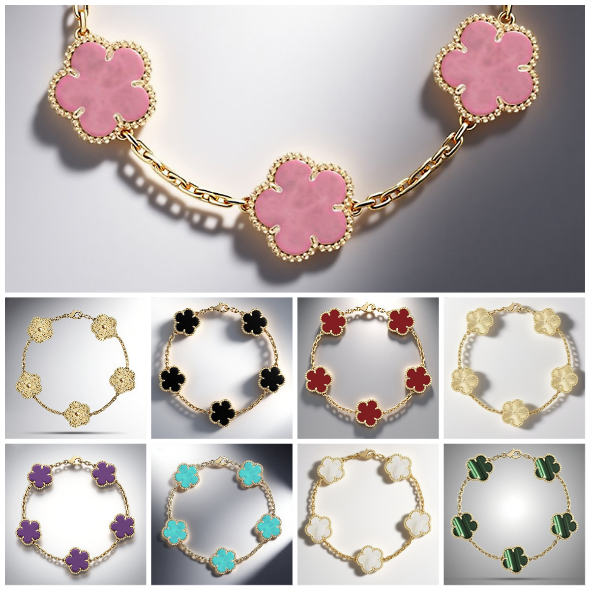 charm bracelet 925 sterling silver jewelry designer bracelets luxury jewelry 18K Gold Plated chain Rose and green 15mm clover bracelet bangle for men women jewllery