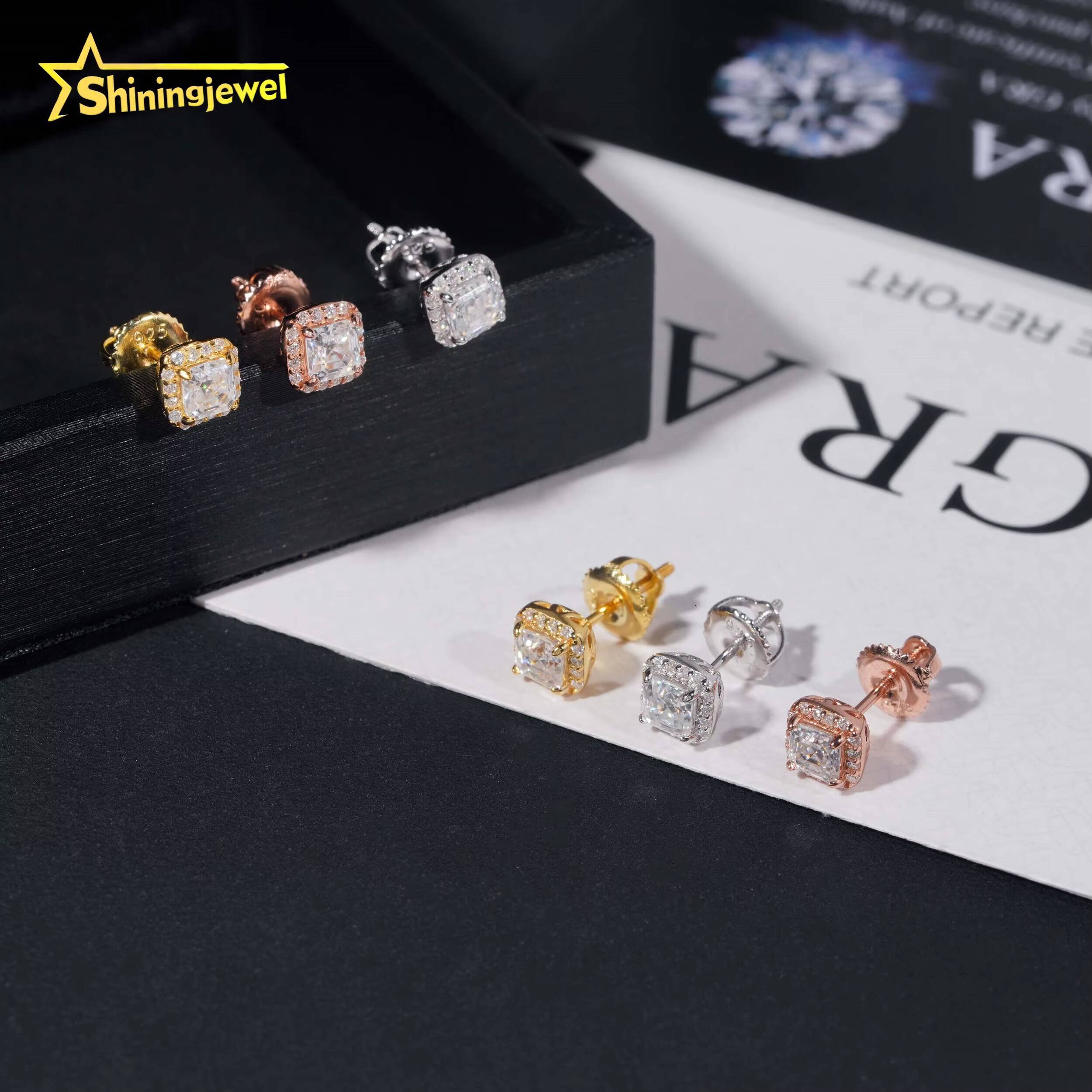 925 Silver Jewelry Pass Diamond Tester Hip Hop Stud Halo 4mm Asscher Cut Mens VVS Diamond Earring