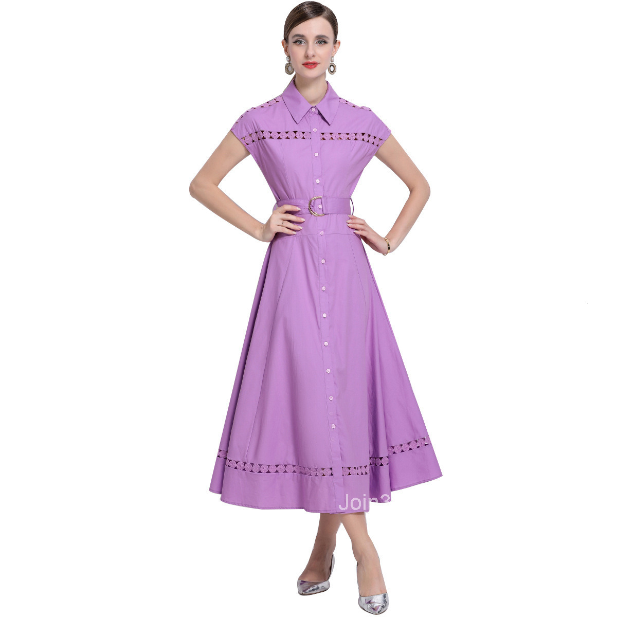 1688 Elegant Style Long Dress 2025 New Hollow Out Tie Slim Fit Dress for Women with Belt