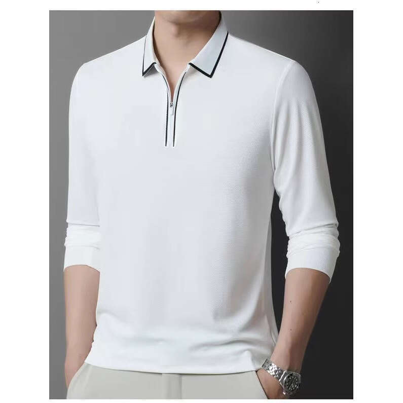 2025 Long Sleeve Business Polo Versatile Men's Casual Comfortable Turn-Down Collar Base Shirt Commuting Trendy Style