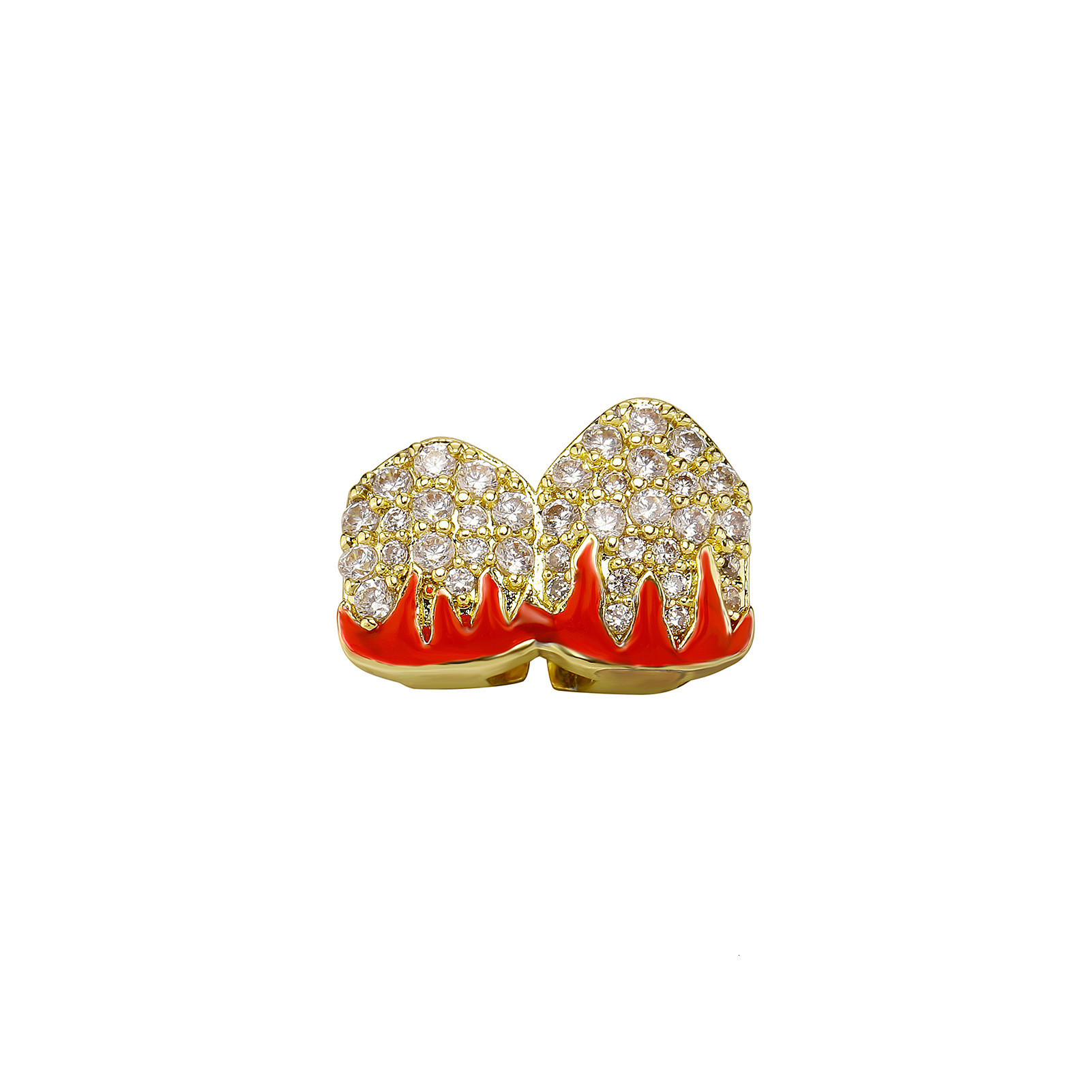 New Single/Double Flame Pattern Full Iced Out Gold Teeth Halloween Hot Cosplay Versatile Tooth Grillz