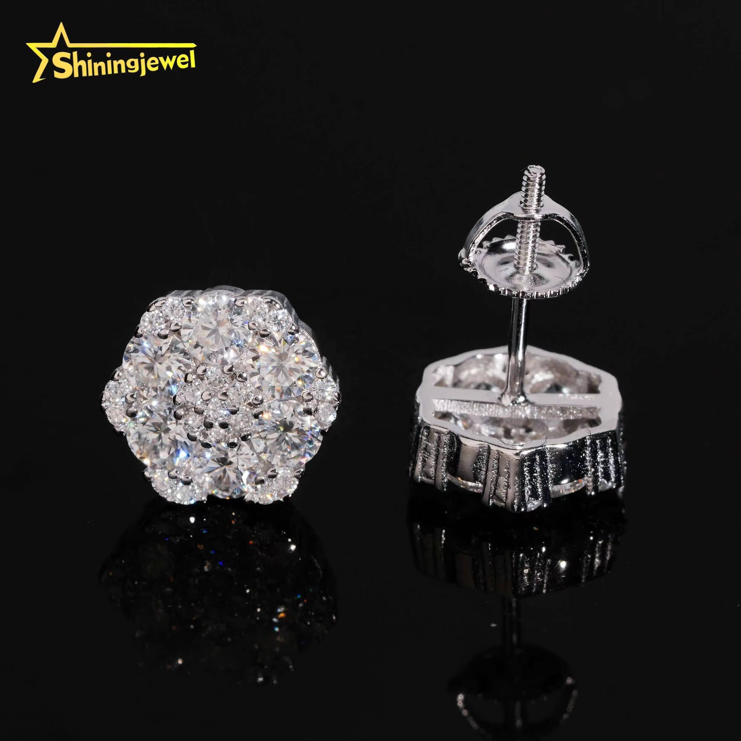 GRA Certificated Factory Price Iced Out 925 Silver Screw Back Stud Moissanite Diamond Earrings