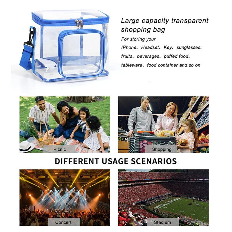 Durable See-Through Clear Lunch Bag Reusable Lunch Shoulder Bag for Work Office School and Picnic 250714