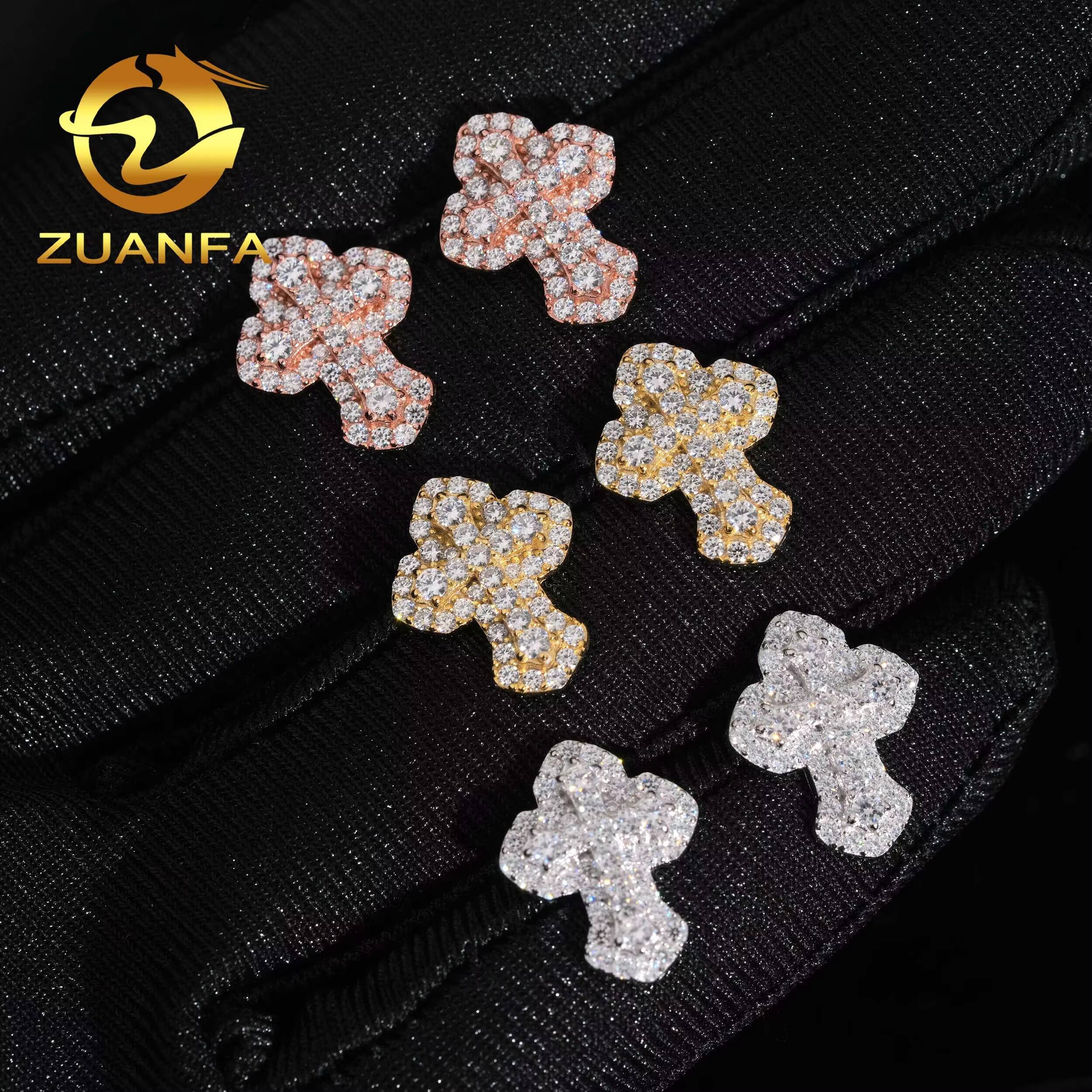 GRA Certificate Cross Moissanite Earrings Hoops Drop Earrings Cross Real Gold Plate 925 Hip Hop Jewelry