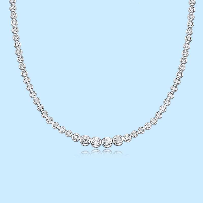 Customized Moissanite Necklace Luxurious 925 Sterling Sliver Gradual Change Size Moissanite Tennis Link Chain Necklace