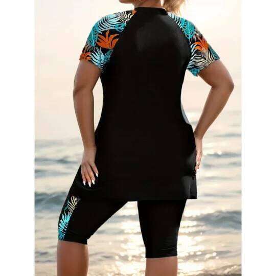 New Women's Two-Piece Swimsuit Summer Dive Suit Conservative Tankini Short Sleeve Belly Covering Slimming High-End Feeling Swimw