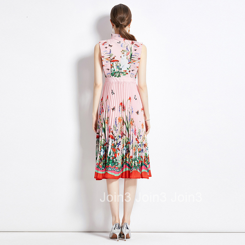 6539 New French Style Elegant Socialite High Waist Slimming Positioning Printed Pleated Dress