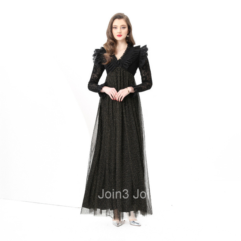 8830 Early Spring New Womens Fashion Vacation Style Embroidered Lace Collar Long Sleeve Lace Mesh Long Dress