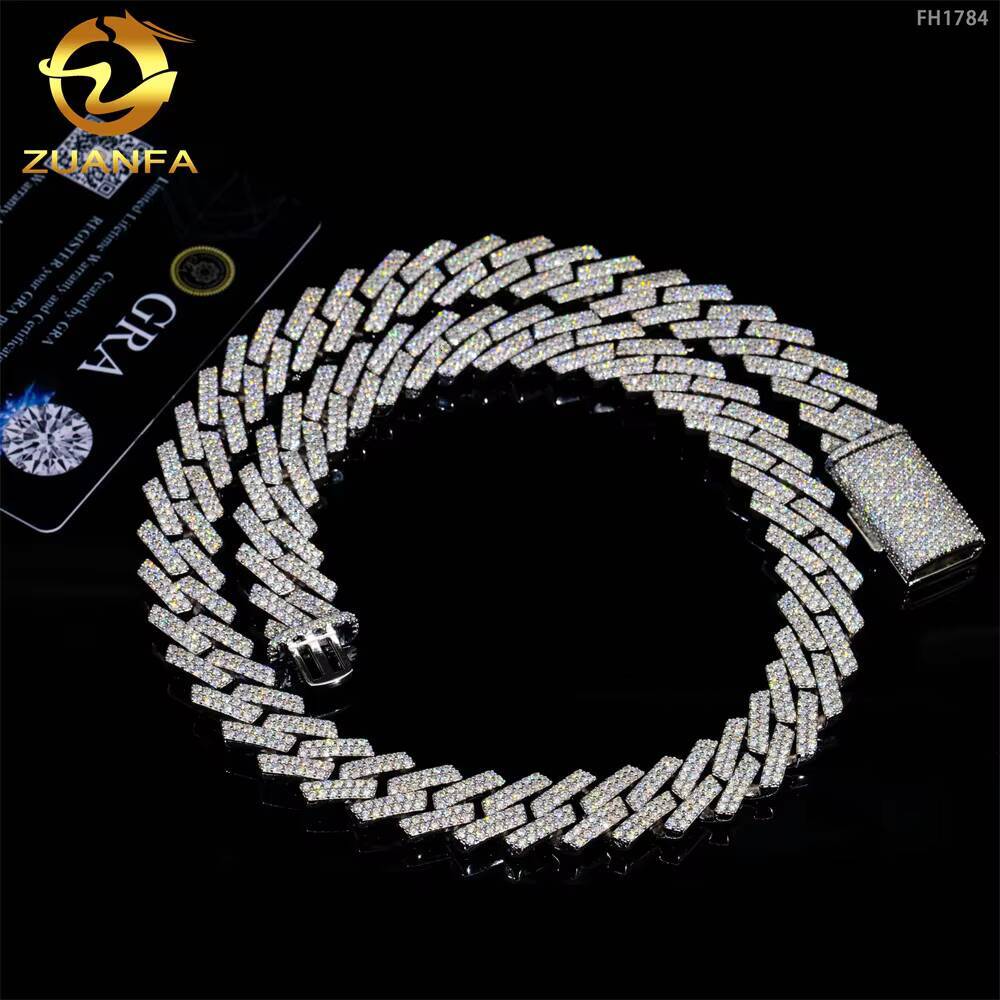 Hot Selling Drop Shipping Service 925 Sterling Silver Hip Hop 15mm Iced Out Moissanite Diamond Cuban Link Chain