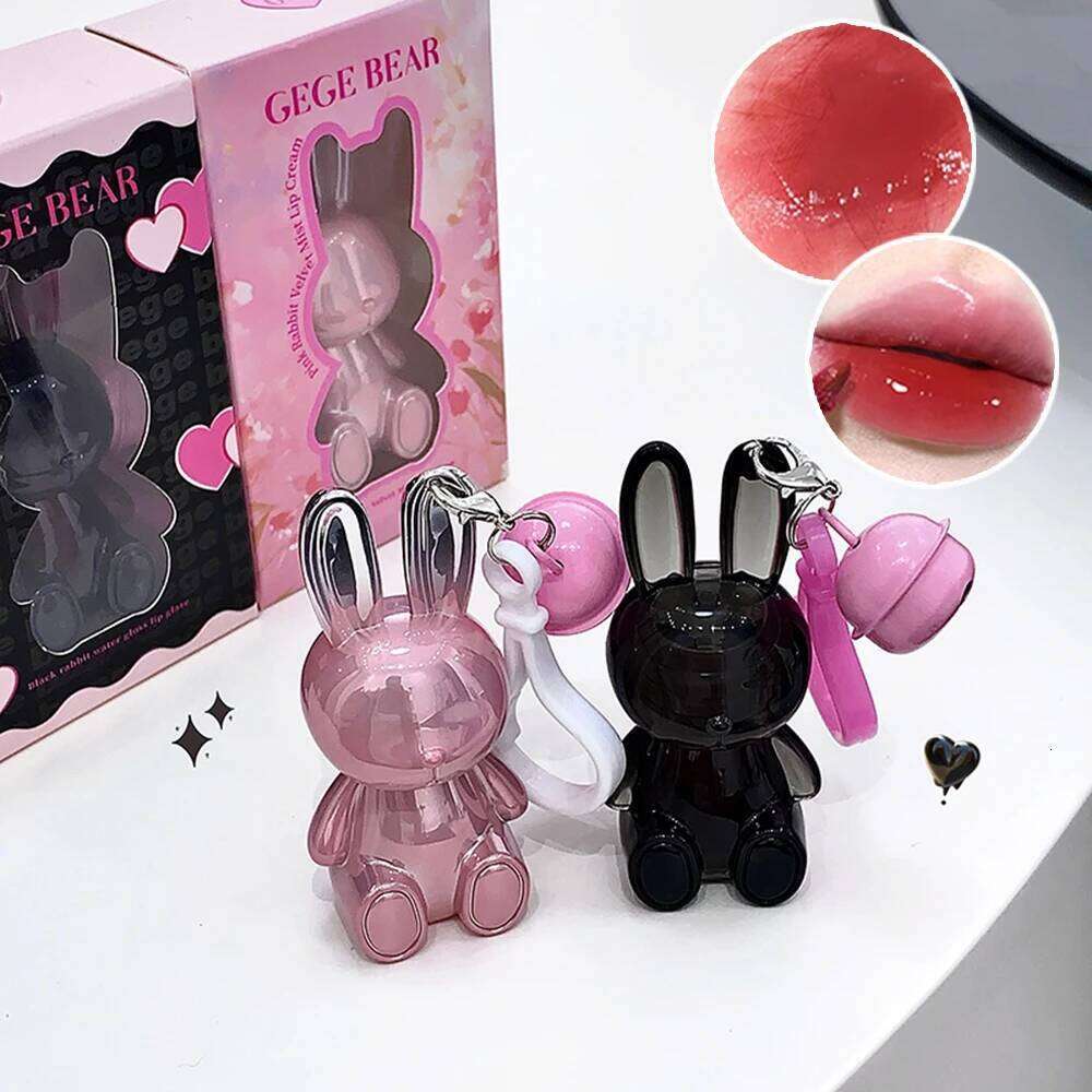 Gege Bear Pink Veet Matte Lip Cream Black Rabbit Water light glaze matte mirror pendant lipstick lip gloss X250720