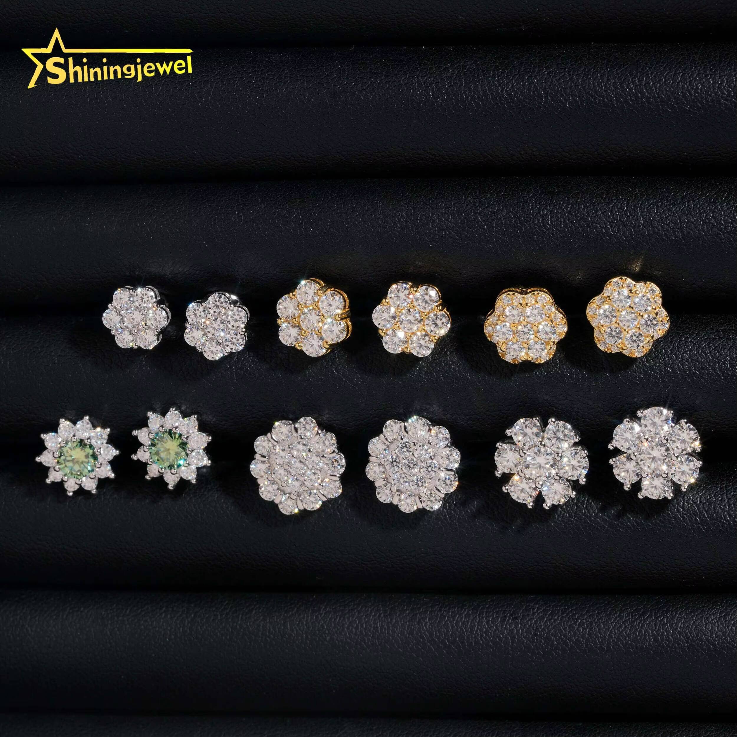 Hot Selling Hip Hop Flower Moissanite Earrings Screw Back Fine Jewelry Men Women Stud Earrings Moissanite 925 Sterling Silver