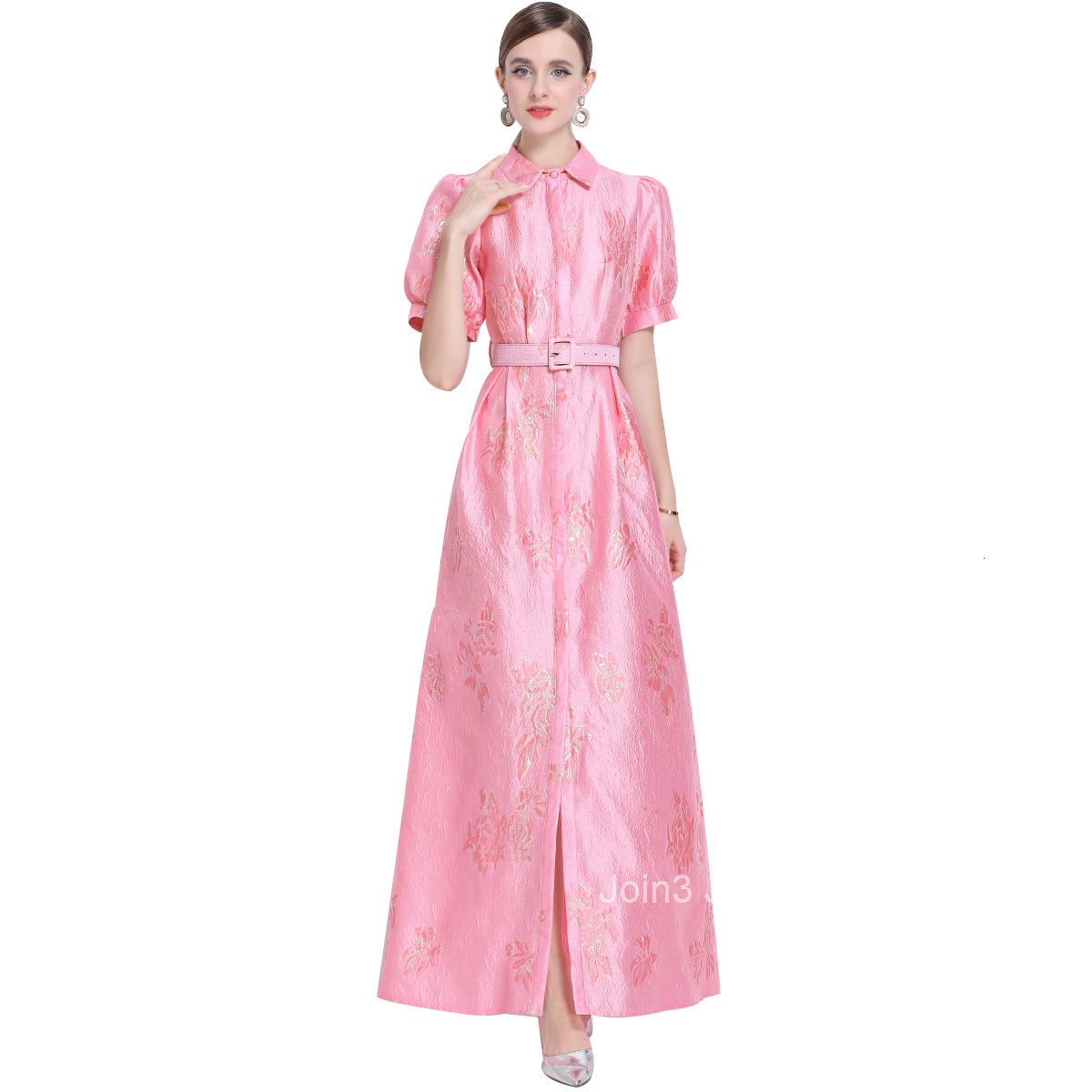 6503 French Elegant Jacquard Dress New Elegant Slim Long Dress with Belt