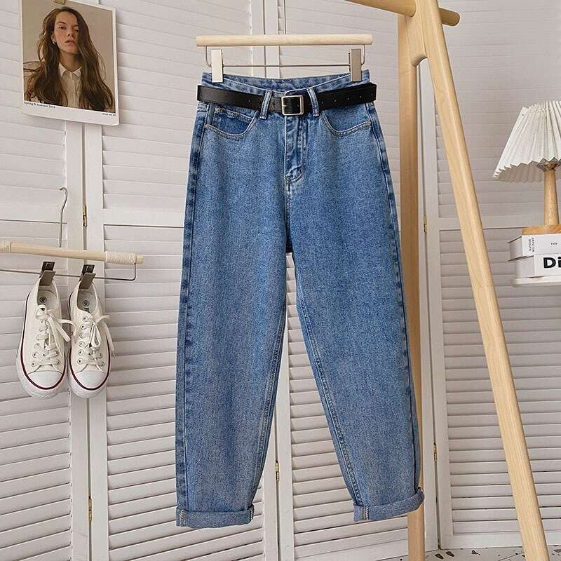Harem Jeans Women, Summer Thin High-Waisted Loose Straight-Leg Cropped for Petite Figures, Slimming Carrot Dad Pants